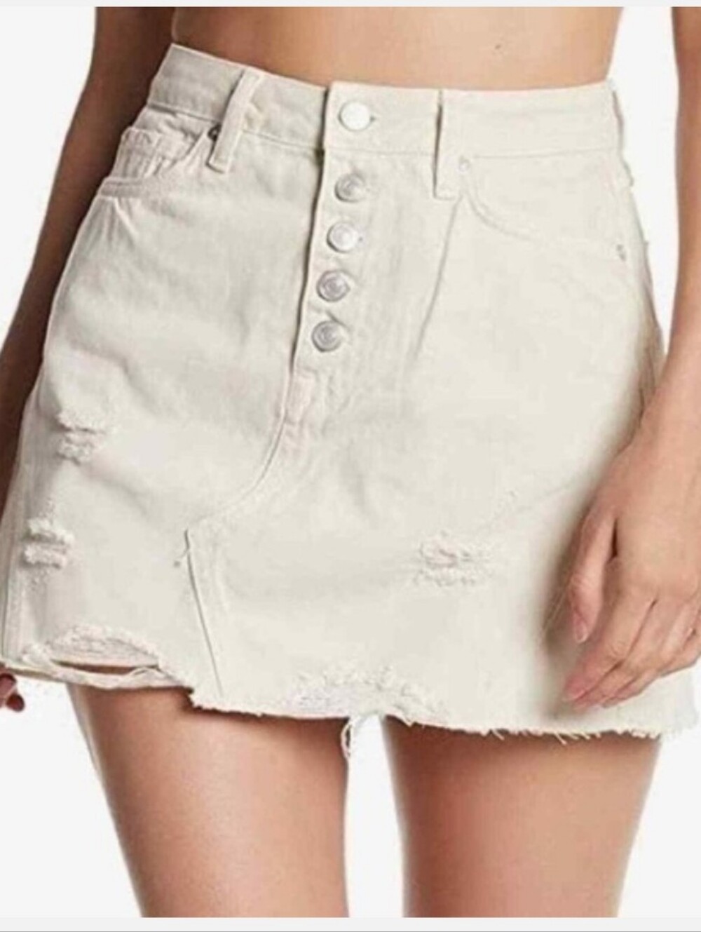 Free People We The Free High Rise Denim Button Fly Raw Hem Mini Skirt Size 6